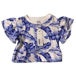Janie and Jack Girls Baby SIZE 6-12 M Blue Palm Flutter Sleeve Sweatshirt NEW
